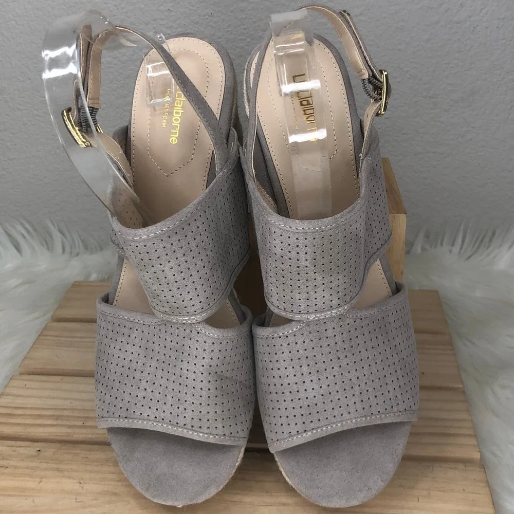 Liz Claiborne Womens Hatcher Wedge‎ Espadrille Sandals Koala Beige Size 10M